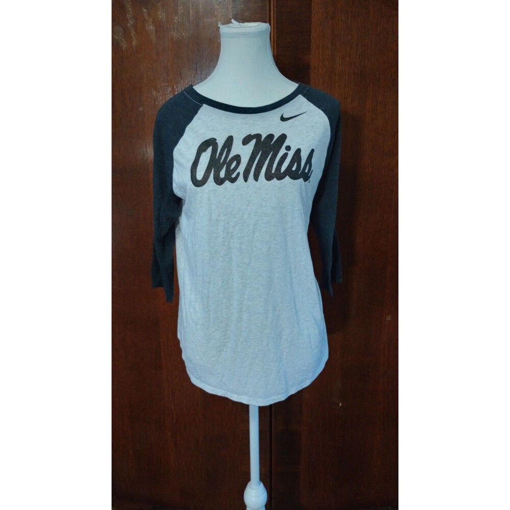 The Nike Tee L Ole Miss T-shirt 3/4 Sleeve Gray Top Sports Outdoor Casual